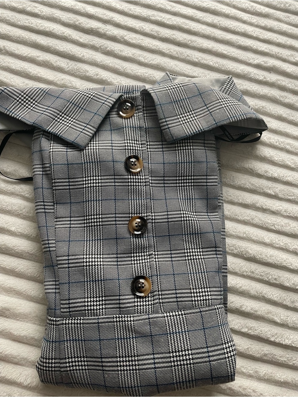 Forever 21 Grey Plaid Button-Front Collared Dress with Navy Threading